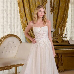NF New A-Line White Sleeveless Mesh Wedding Gown w/ Straight Across Neck GL3663